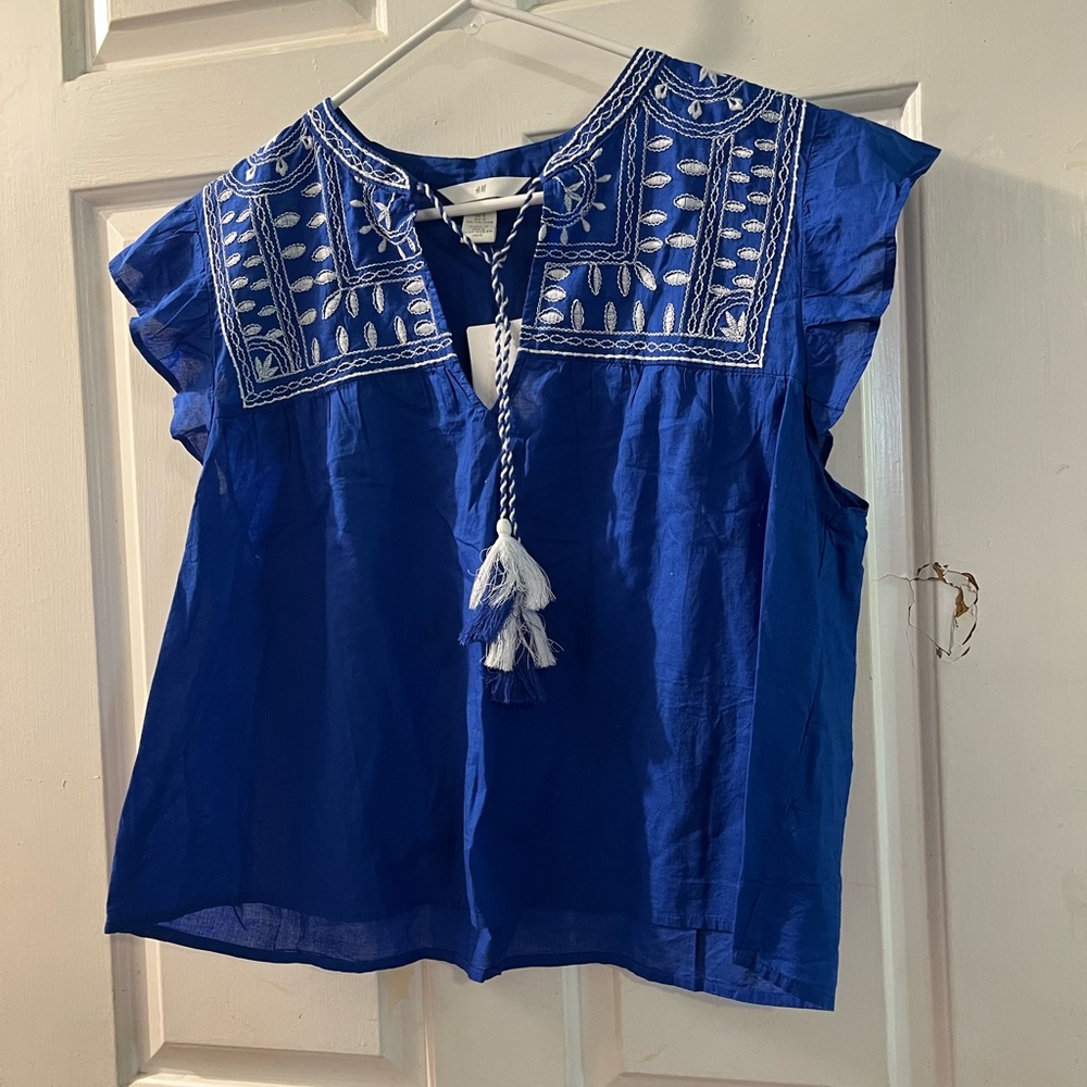 Blue Embroidered Women's Top
